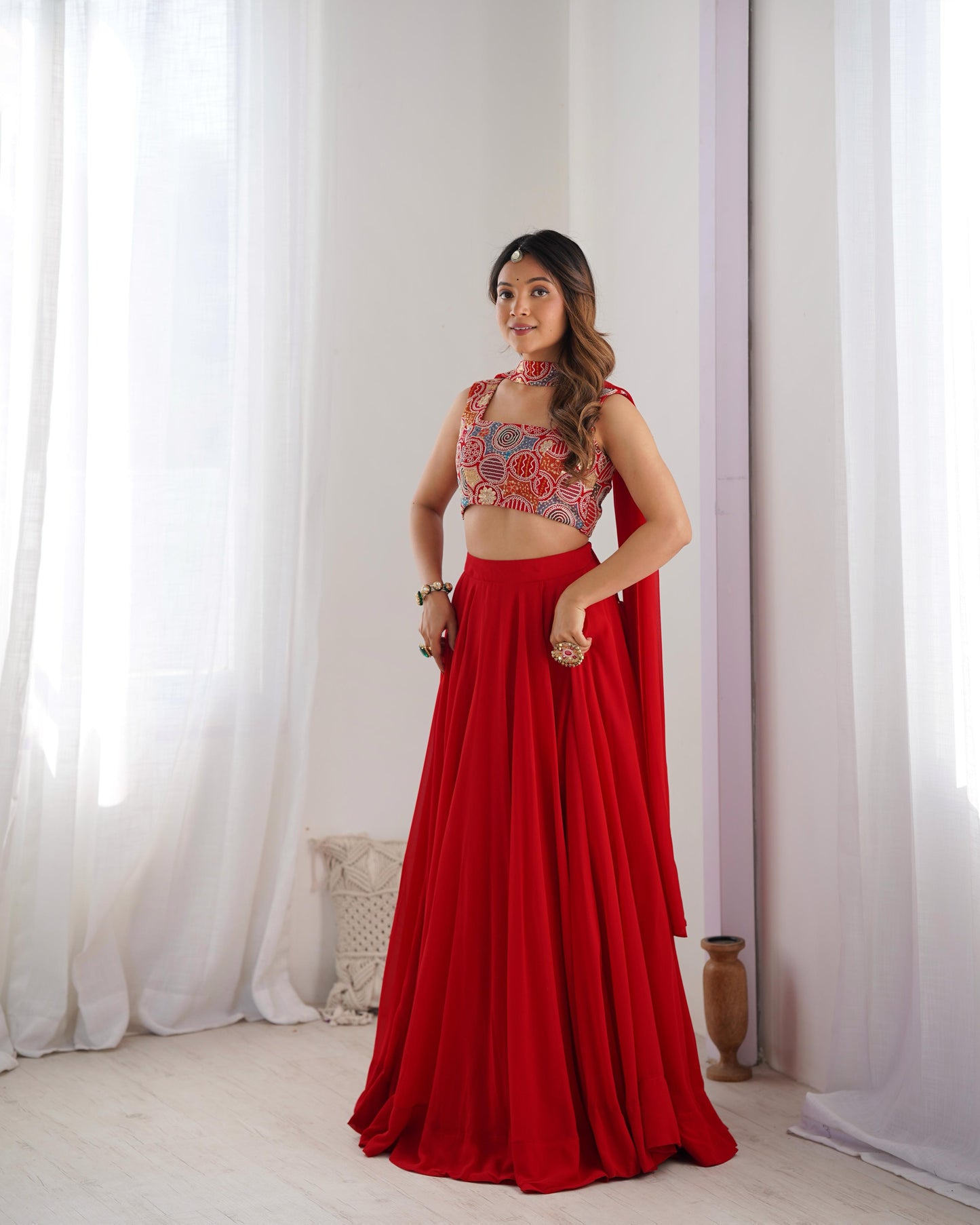 Completely Ready to Wear Pure Georgette Lehenga Choli With 8.0 Mtr Flair