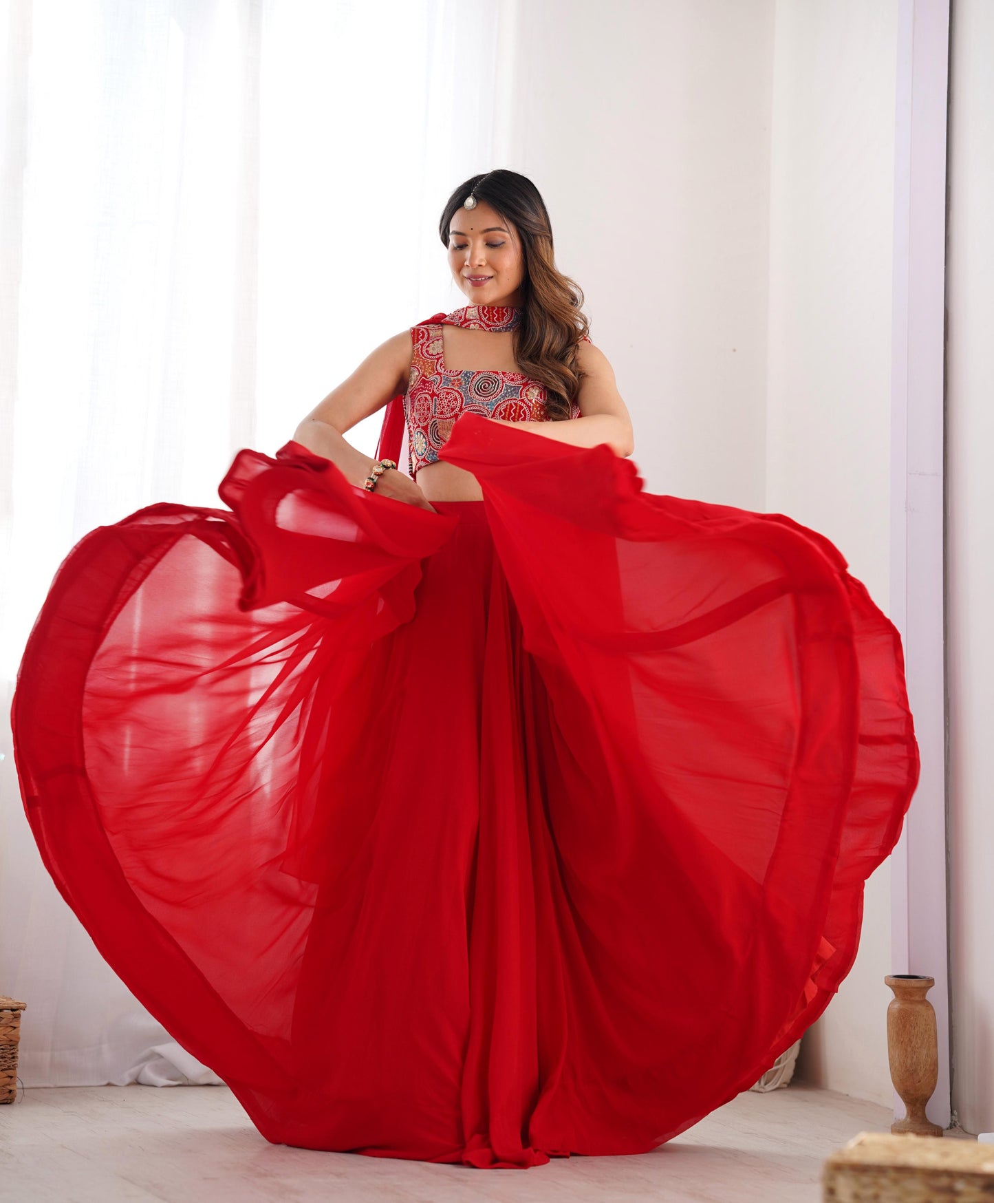 Completely Ready to Wear Pure Georgette Lehenga Choli With 8.0 Mtr Flair