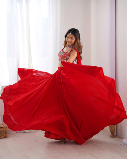 Completely Ready to Wear Pure Georgette Lehenga Choli With 8.0 Mtr Flair