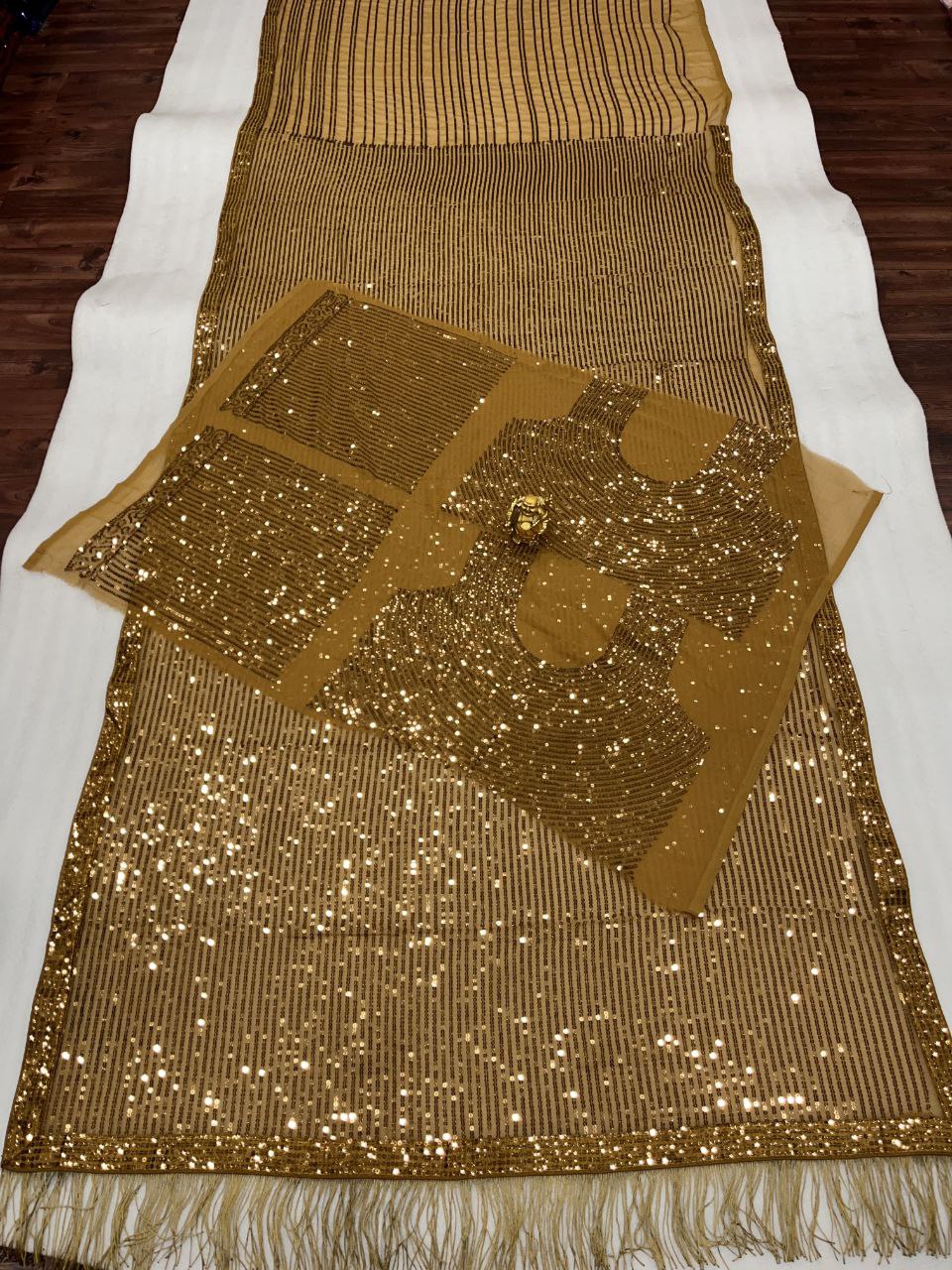 Rusty Color Georgette Heavy Sequence Work Saree