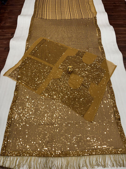Rusty Color Georgette Heavy Sequence Work Saree