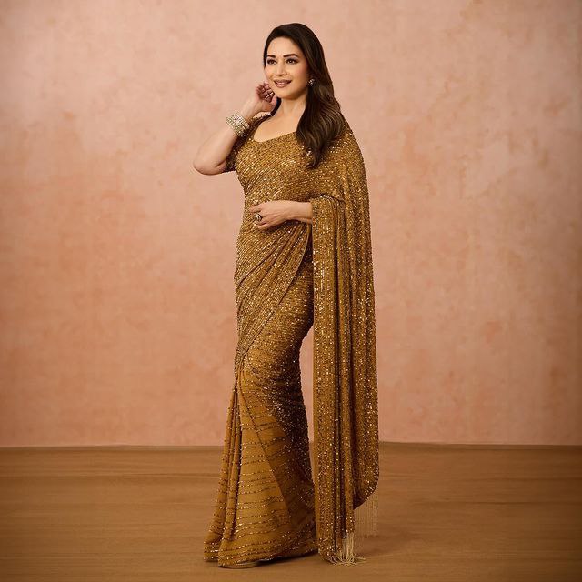 Rusty Color Georgette Heavy Sequence Work Saree