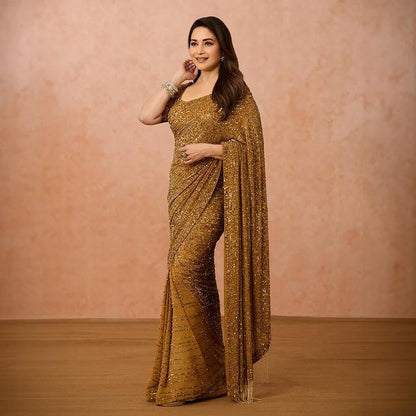 Rusty Color Georgette Heavy Sequence Work Saree