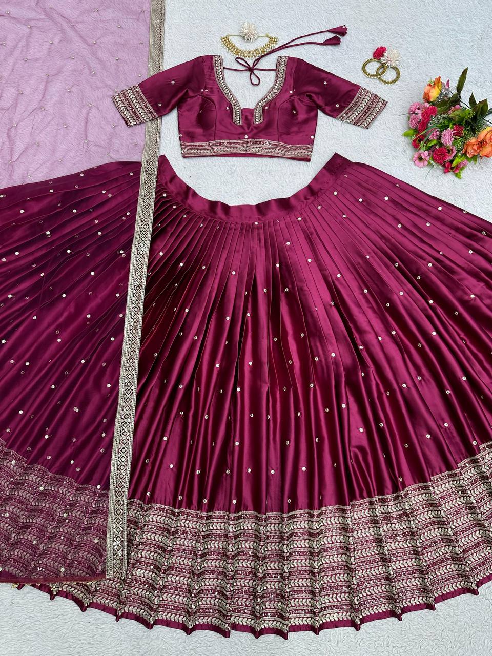 Beautiful Maroon Satin Silk Lehenga Choli