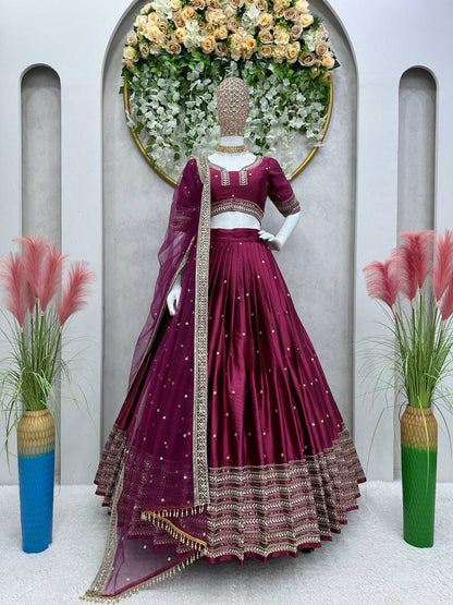 Beautiful Maroon Satin Silk Lehenga Choli