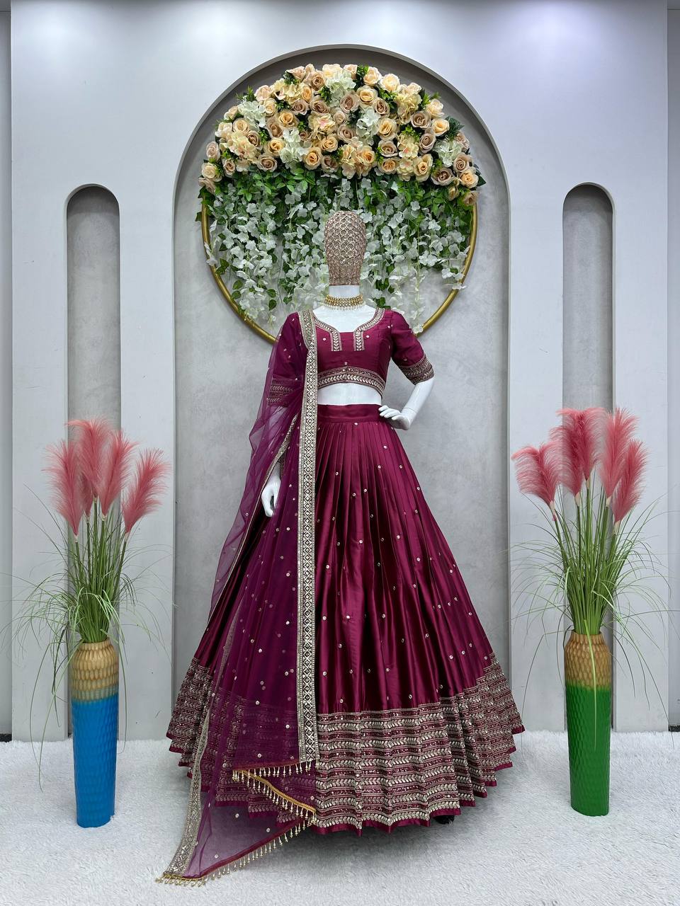 Beautiful Maroon Satin Silk Lehenga Choli