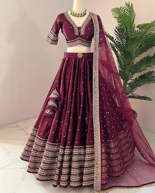 Beautiful Maroon Satin Silk Lehenga Choli