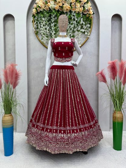 Maroon Georgette Semi Stitched Lehenga Choli