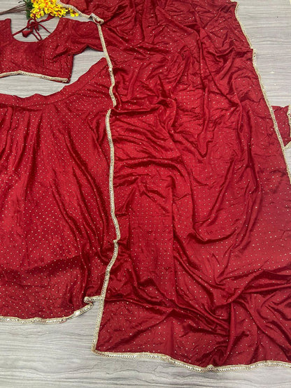 Maroon Chinon Silk Full Flair Lehenga Choli
