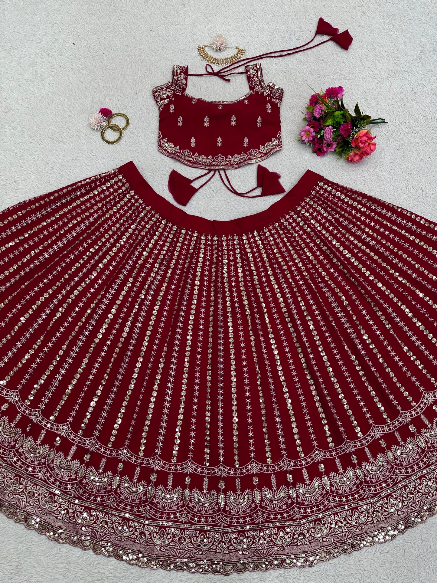 Maroon Georgette Semi Stitched Lehenga Choli
