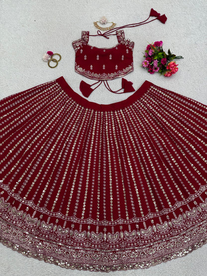 Maroon Georgette Semi Stitched Lehenga Choli