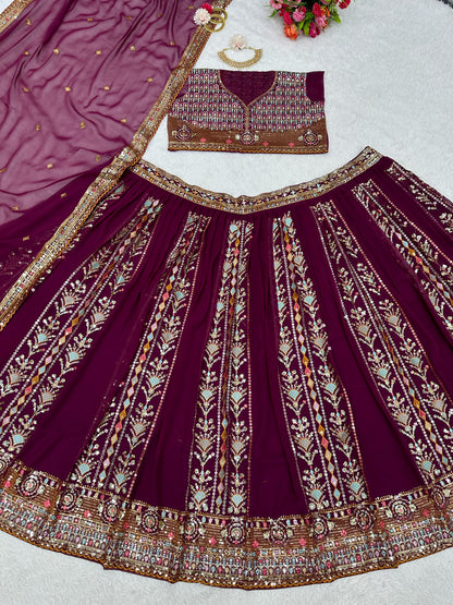 Maroon Georgette Sequence Embroidered Lehenga Choli