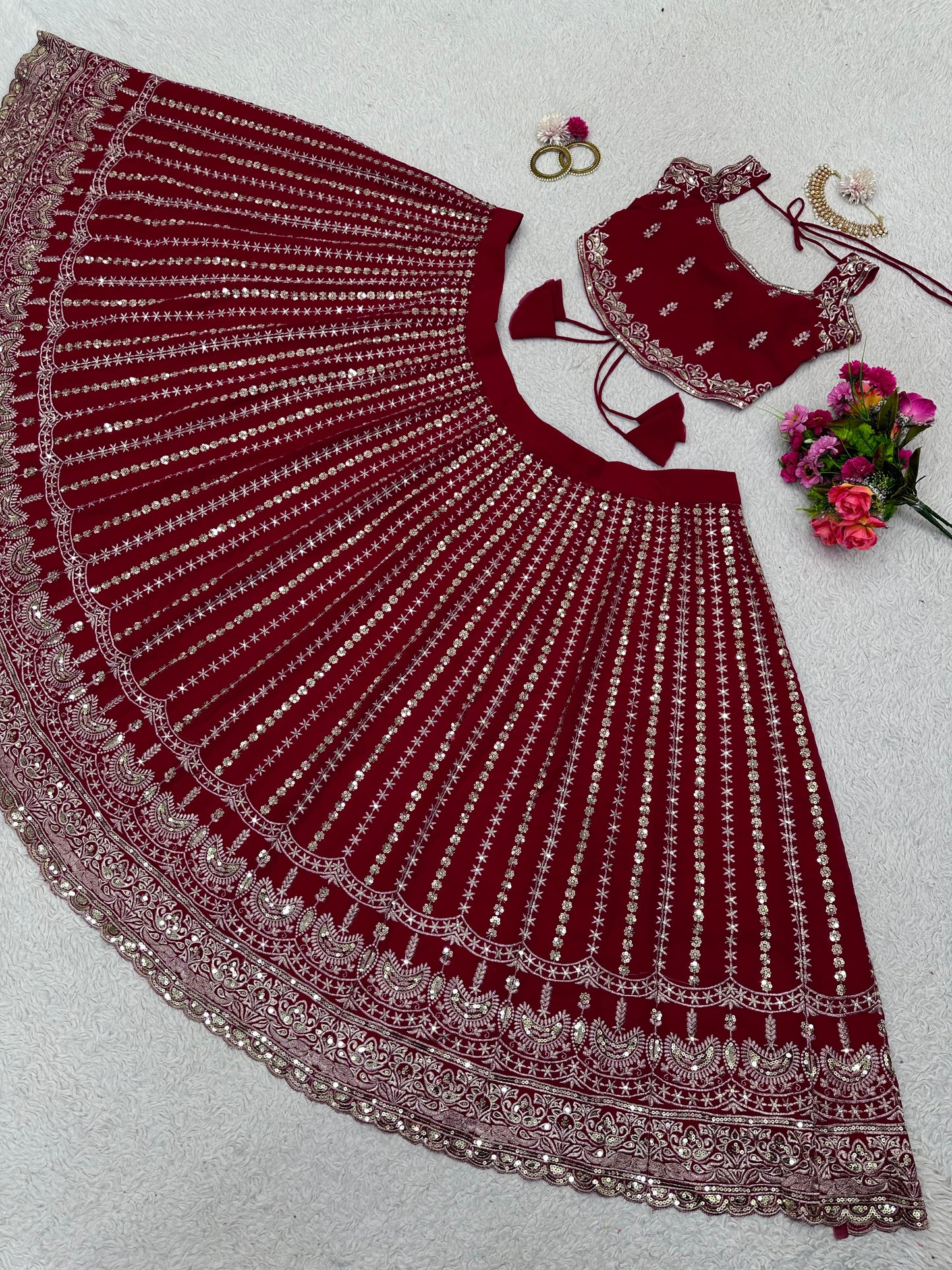 Maroon Georgette Semi Stitched Lehenga Choli