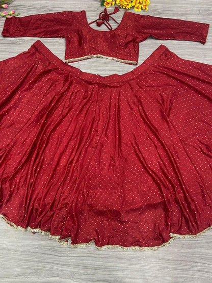 Maroon Chinon Silk Full Flair Lehenga Choli