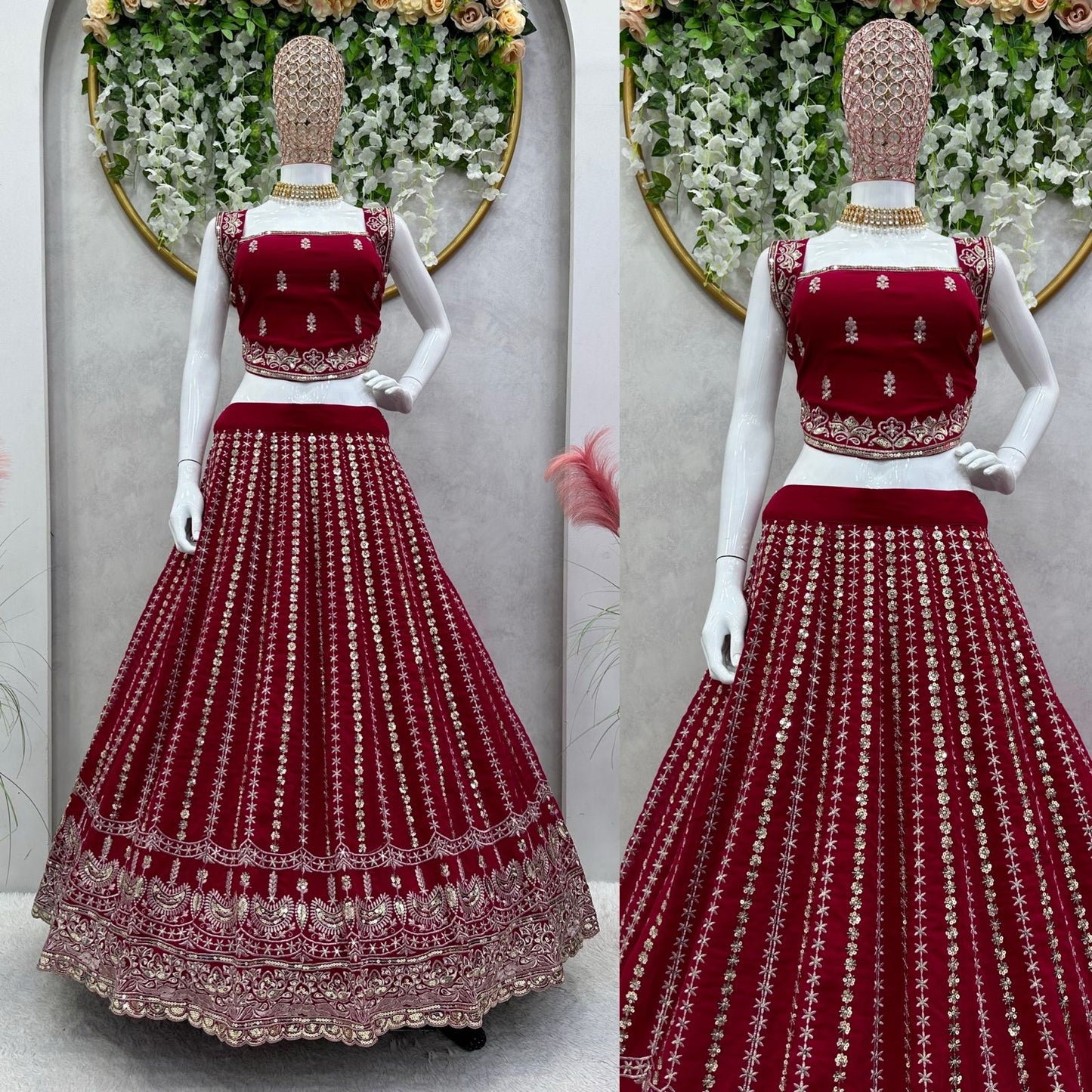 Maroon Georgette Semi Stitched Lehenga Choli