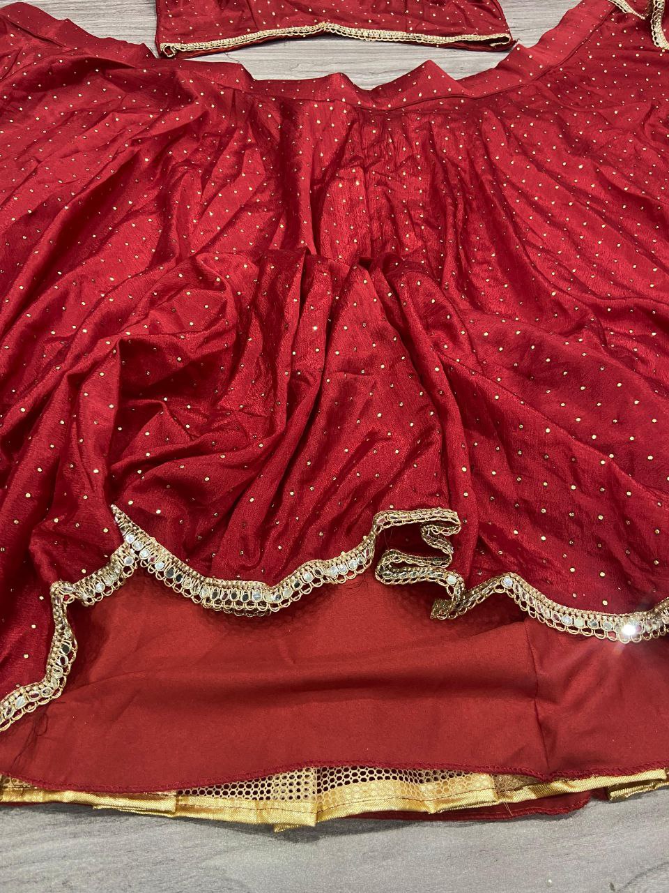 Maroon Chinon Silk Full Flair Lehenga Choli