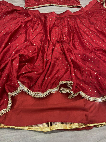 Maroon Chinon Silk Full Flair Lehenga Choli