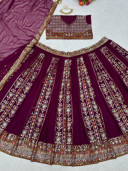 Maroon Georgette Sequence Embroidered Lehenga Choli