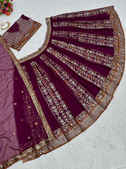 Wedding Wear Maroon Georgette Sequence Embroidered Lehenga Choli