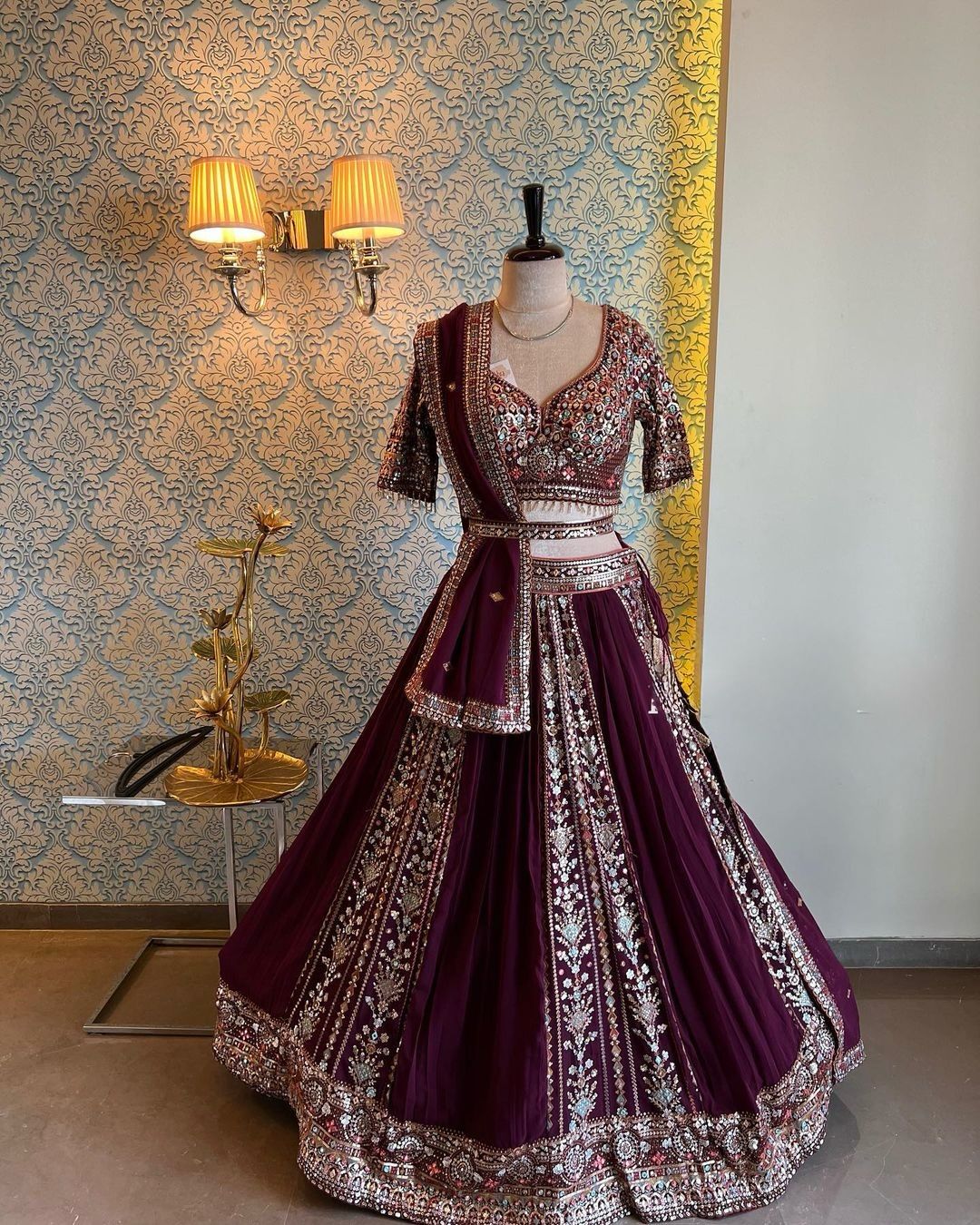 Maroon Georgette Sequence Embroidered Lehenga Choli