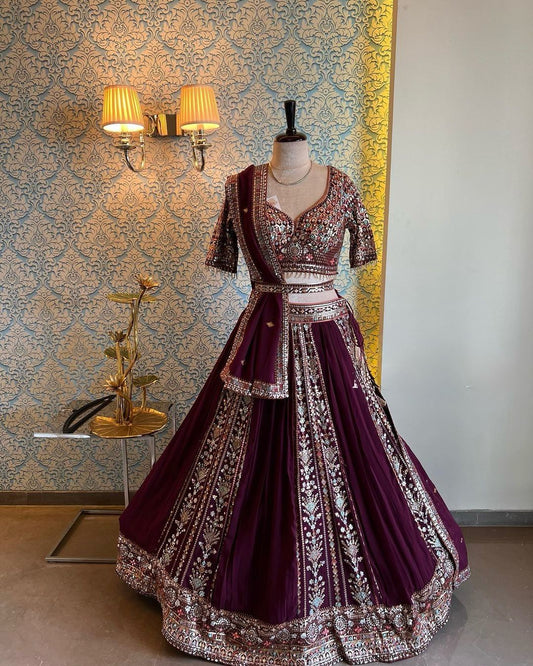 Maroon Georgette Sequence Embroidered Lehenga Choli