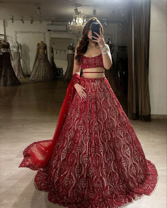 Maroon Coding Heavy Sequence Work Lehenga Choli