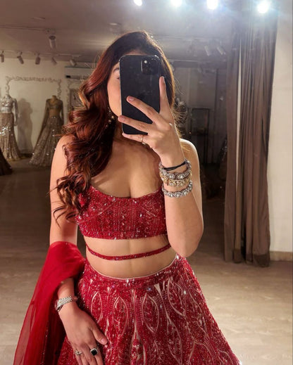 Maroon Coding Heavy Sequence Work Lehenga Choli