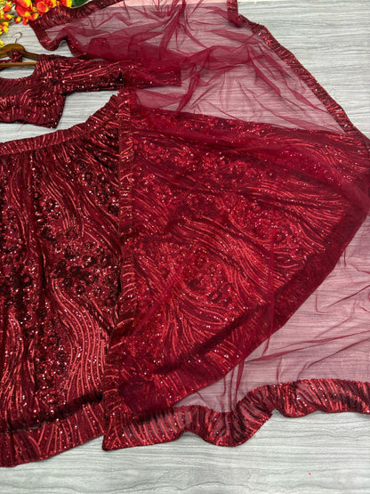Maroon Shining Sequence Embelish Work Lehenga Choli