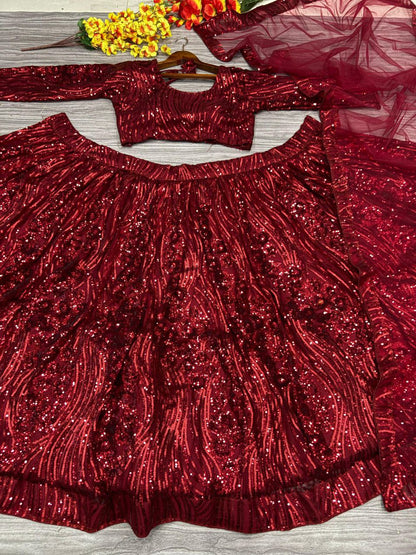 Maroon Shining Sequence Embelish Work Lehenga Choli