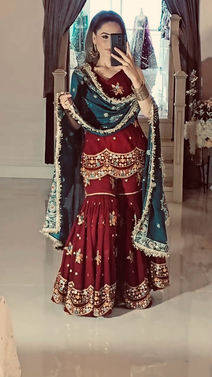 Super Hit Dark Maroon Georgette Fully Stitched Sharara Suit