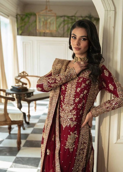 Red Color Georgette Heavy Work Stitched Sharara Suit
