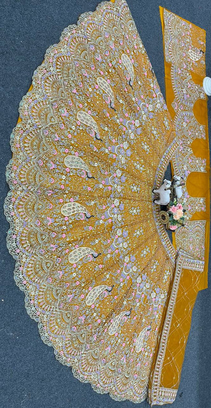 Mastard Color Coding Sequence work Lehenga Choli