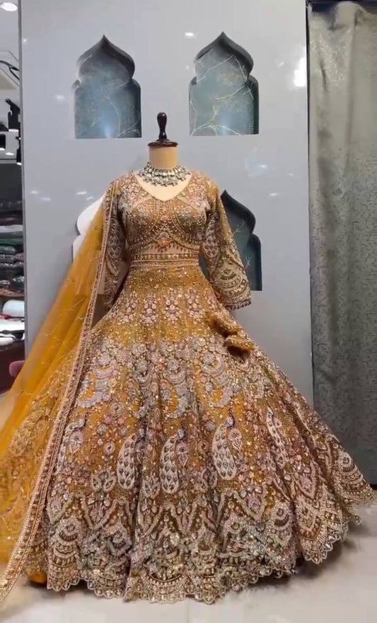 Mastard Color Coding Sequence work Lehenga Choli