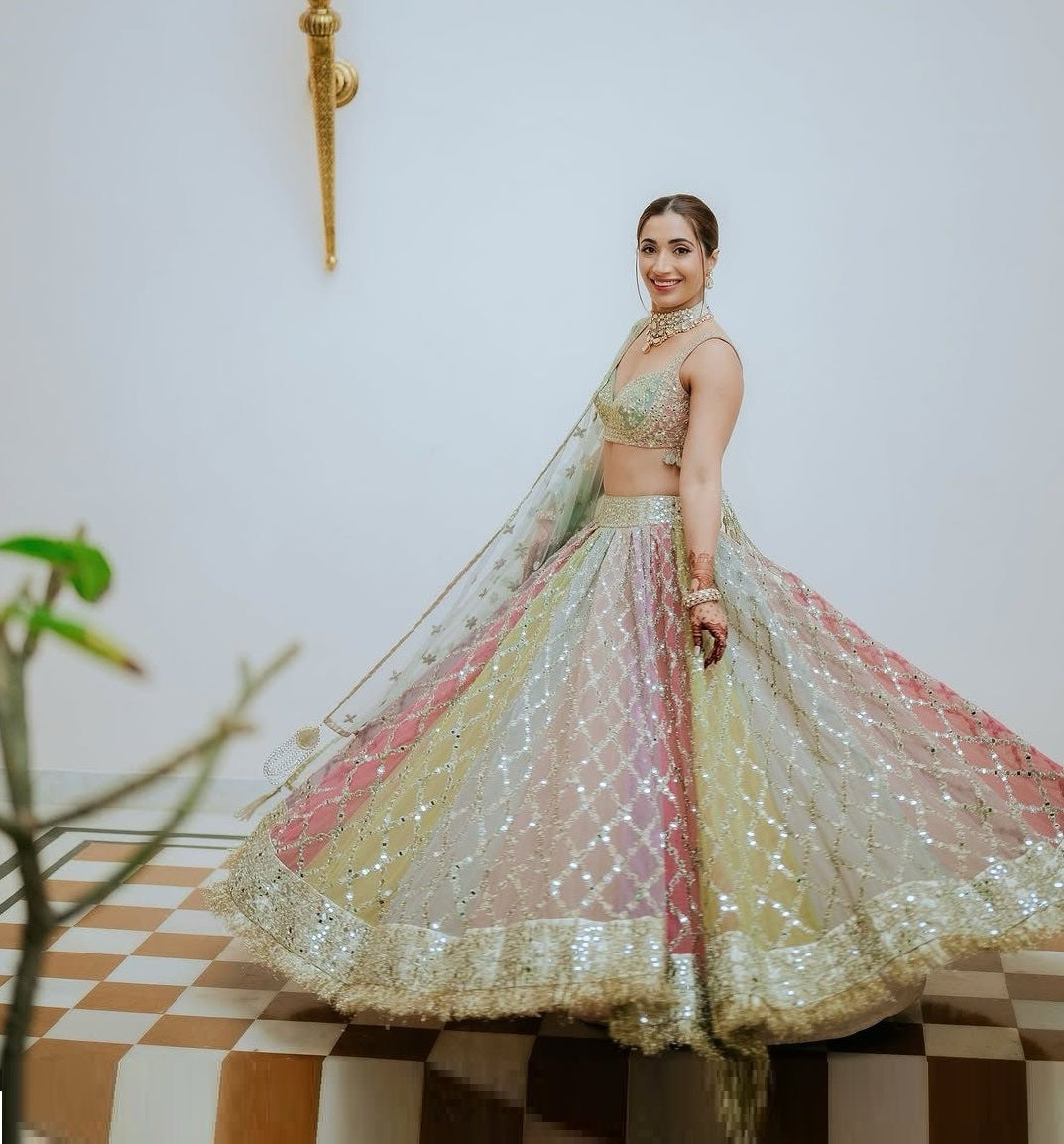 Mehndi Haldi Wear Georgette Multi Color Lehenga Choli