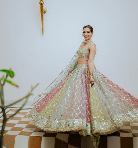 Mehndi Haldi Wear Georgette Multi Color Lehenga Choli