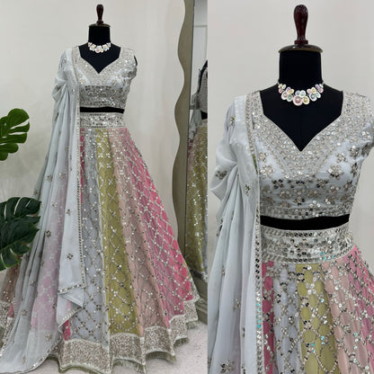 Mehndi Haldi Wear Georgette Multi Color Lehenga Choli