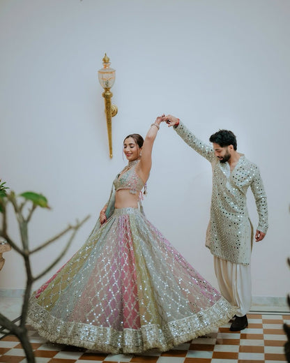 Mehndi Haldi Wear Georgette Multi Color Lehenga Choli