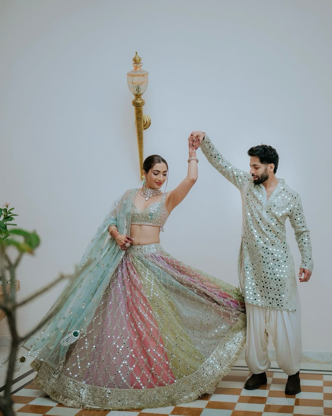 Mehndi Haldi Wear Georgette Multi Color Lehenga Choli