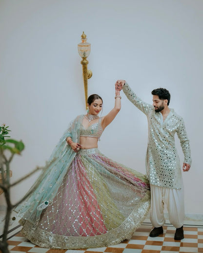 Mehndi Haldi Wear Georgette Multi Color Lehenga Choli