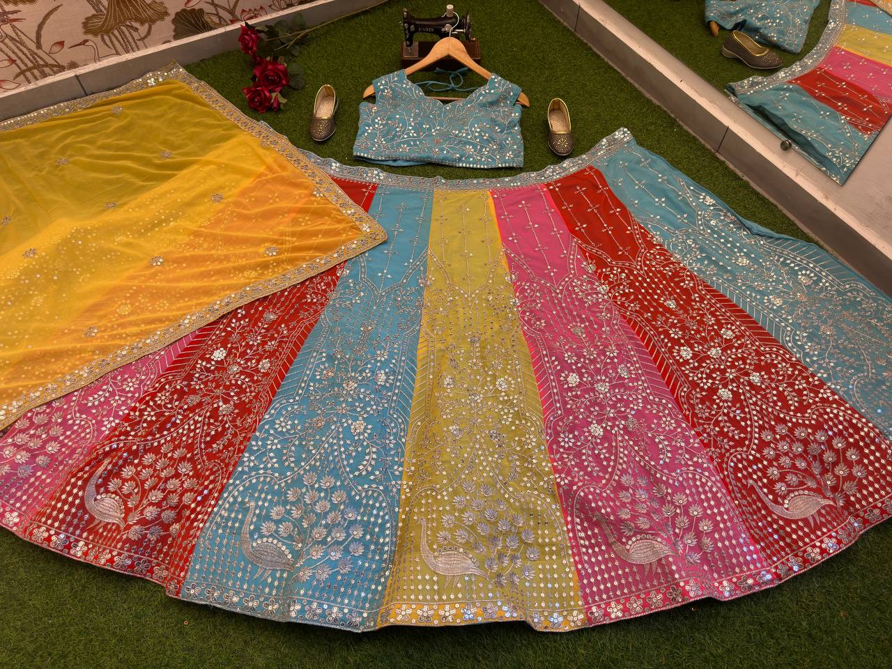 Multi Color Georgette Semi Stitched Lehenga Choli