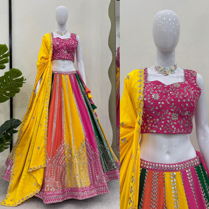 Multi Color Sangeet Mehndi Haldi Wear Silk Lehenga Choli