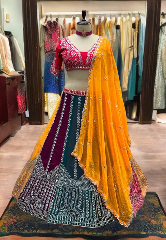 Multiple Color Kali Georgette Embroidered Lehenga Choli