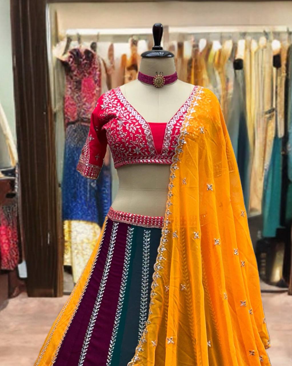 Multiple Color Kali Georgette Embroidered Lehenga Choli
