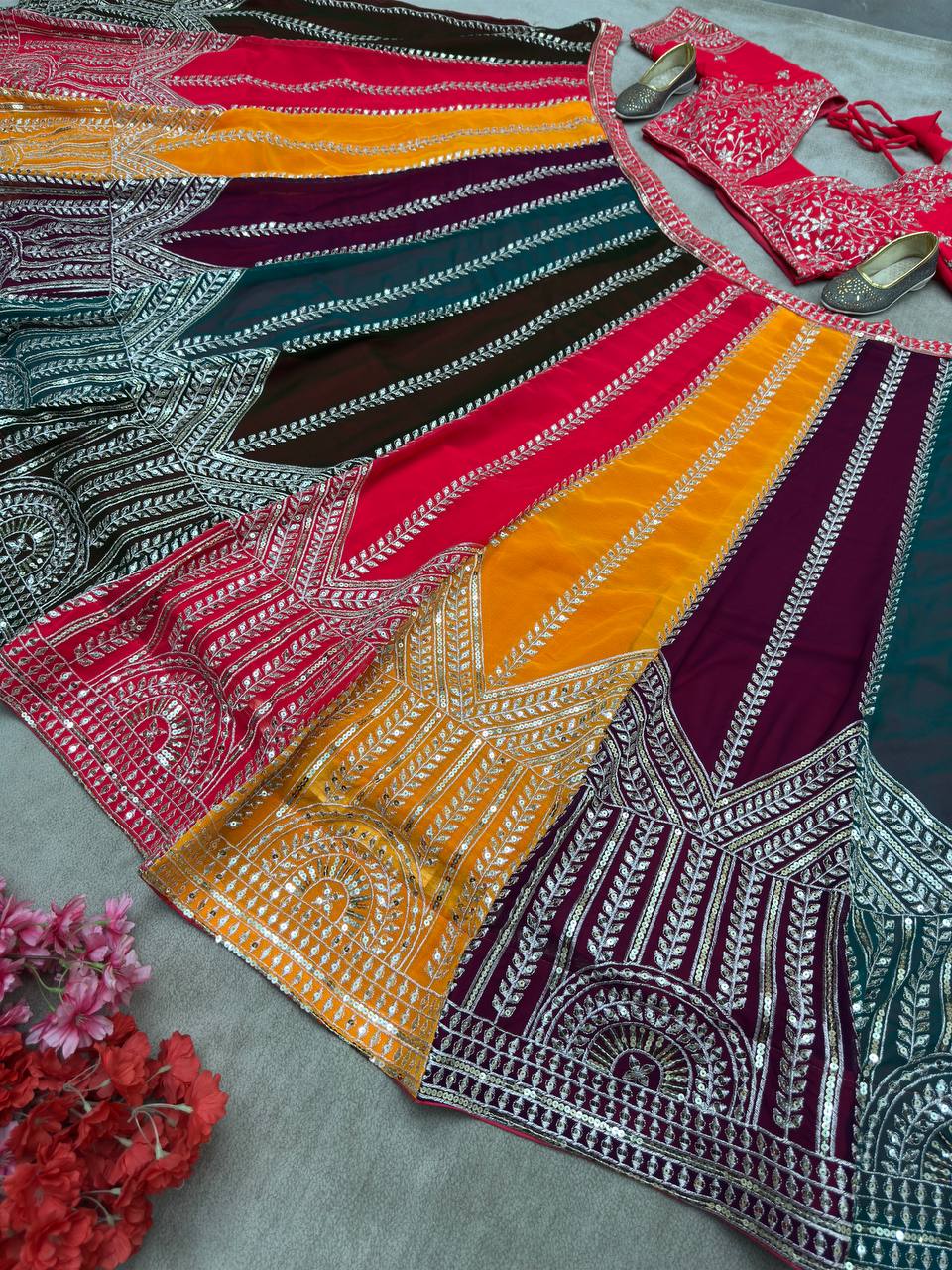 Multiple Color Kali Georgette Embroidered Lehenga Choli