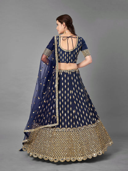 Navy Blue Banglori Silk Heavy Embroidered Lehenga Choli