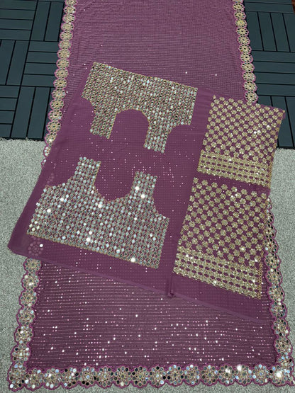 Onion Real Mirror Work Wedding Wear Saree