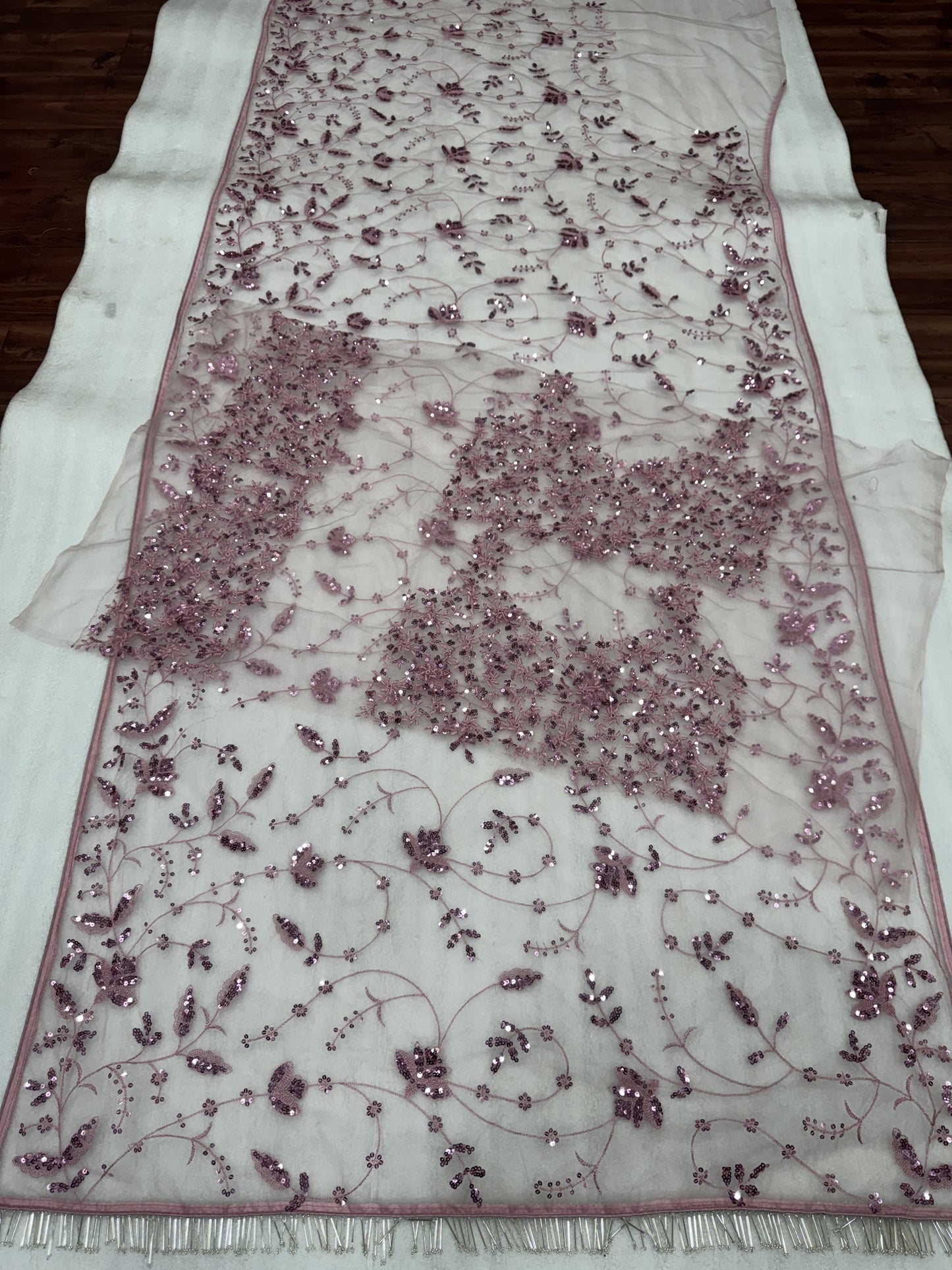 Onion Soft Net Sparkling Sequence Work Saree