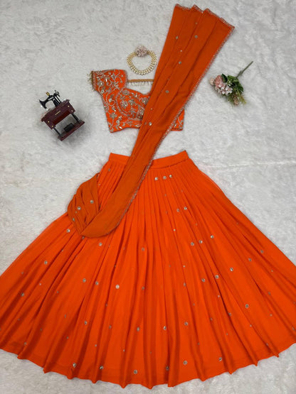 Ready to Wear Orange Color Ruffle Style Georgette Lehenga Saree