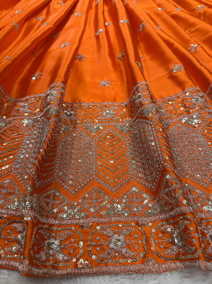 Orange Color Satin Silk Unique Designer Lehenga Choli