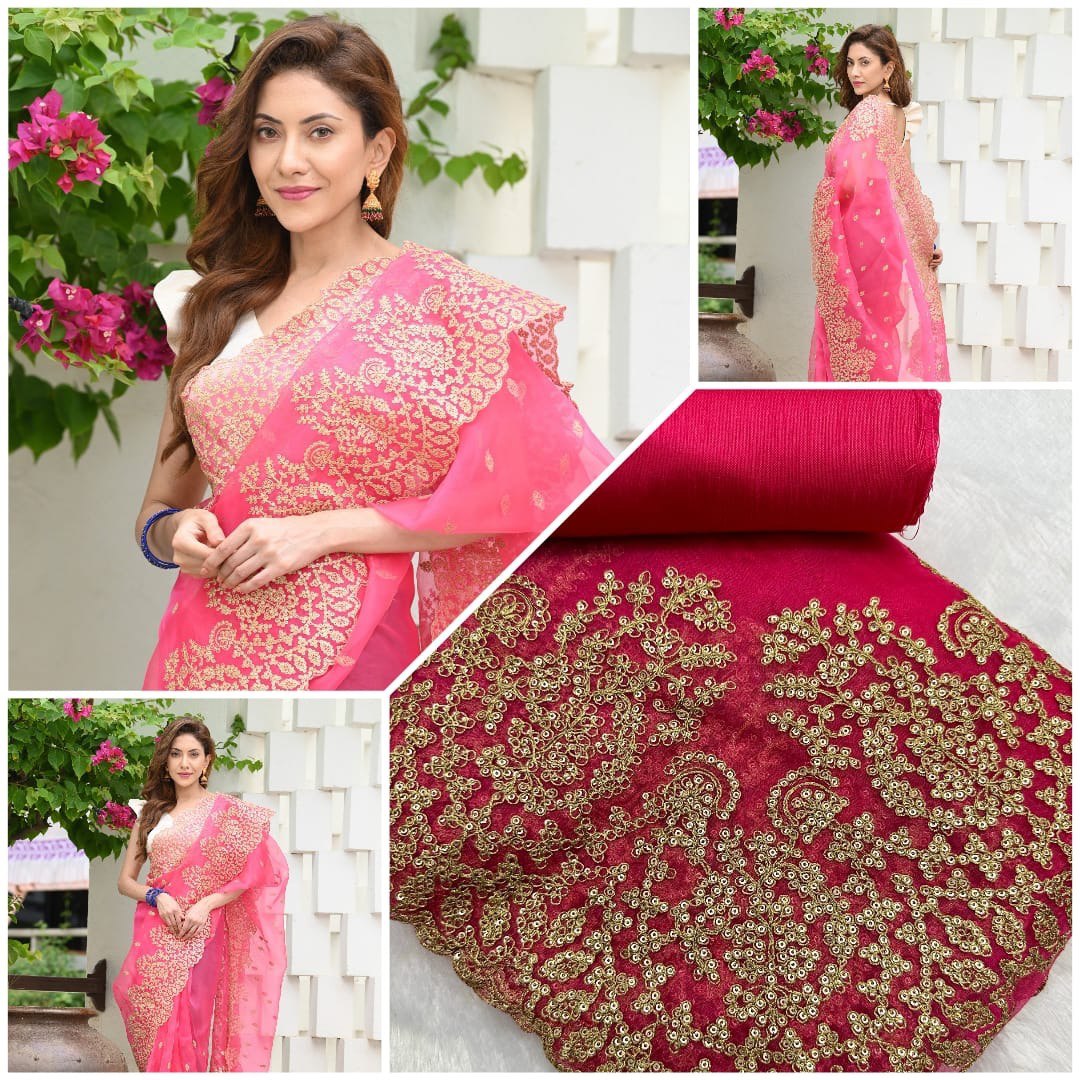 Organza Silk Coding Sequence Work Saree Blouse